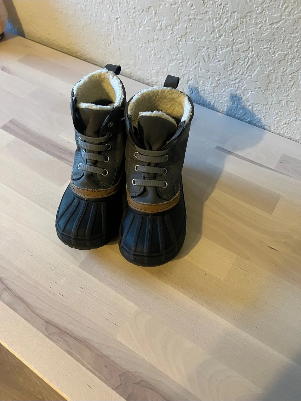 Gymboree Gray and Brown Kids Waterproof Lace-Up Snow Boots
